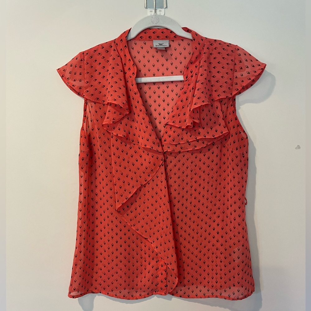 Sheer short sleeve orange and black women’s top